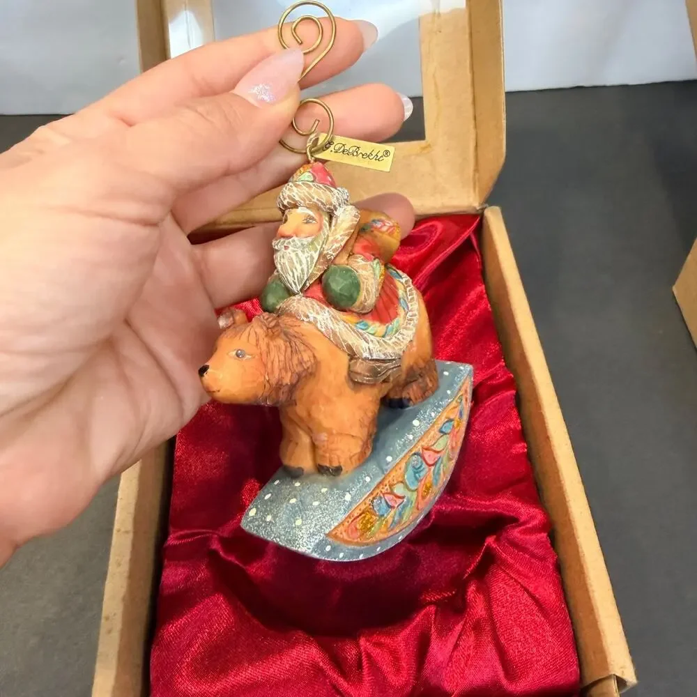 G. DeBrekht Christmas Ornaments Lot of 3 Boxed Santa Bear Snowman Folk Art